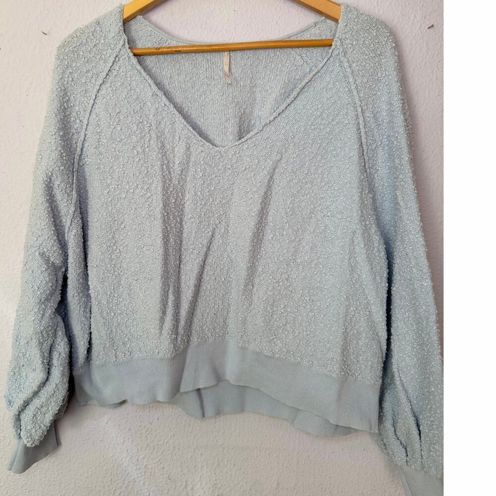 Free People Sweater Found My Friend Light Blue‎ Textured Pullover Cozy Womens L